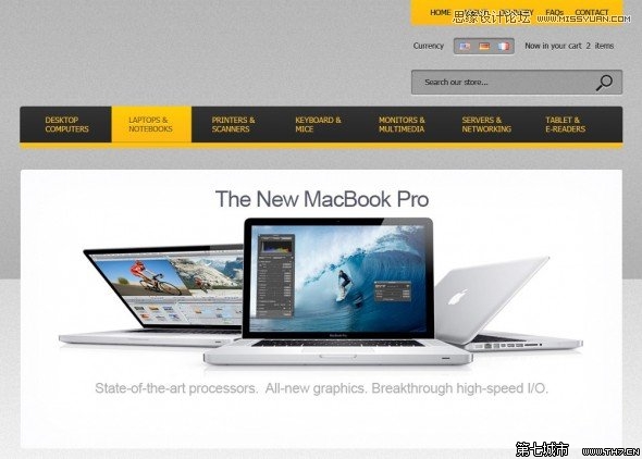 Photoshop设计时尚风格数码科技电子商务网站,PS教程,th7.cn