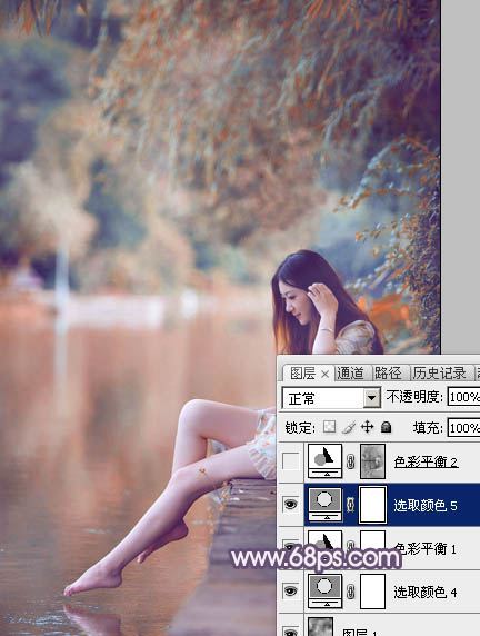 Photoshop打造冷暖对比的湖景美女图片