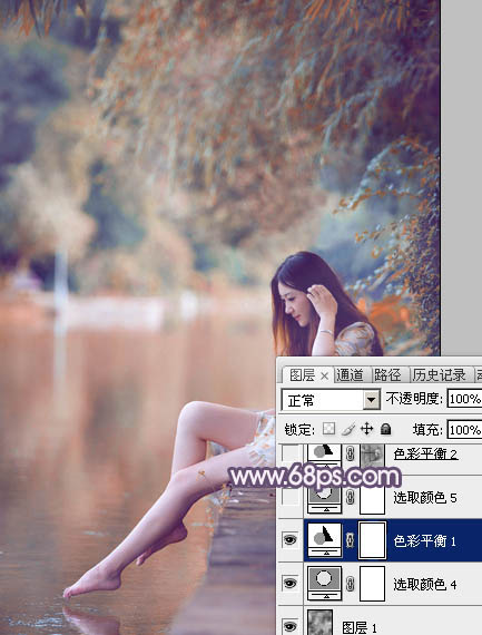 Photoshop打造冷暖对比的湖景美女图片