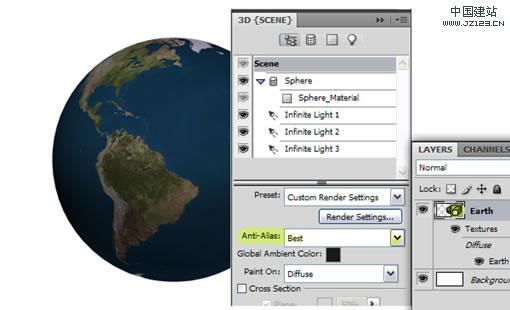 Photoshop CS4制作逼真的立体地球（图七）