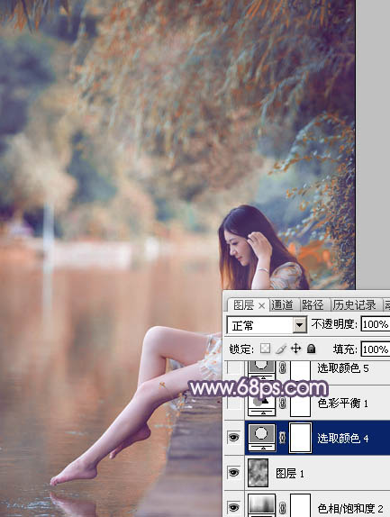 Photoshop打造冷暖对比的湖景美女图片