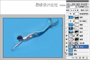 Photoshop使用素材合成水下男美人鱼场景,PS教程,16xx8.com教程网