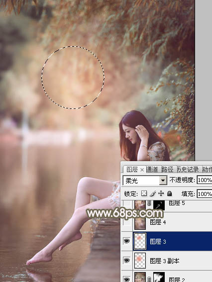 Photoshop打造甜美的紅褐色河景美女圖片