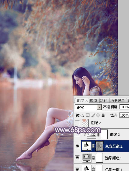 Photoshop打造冷暖对比的湖景美女图片