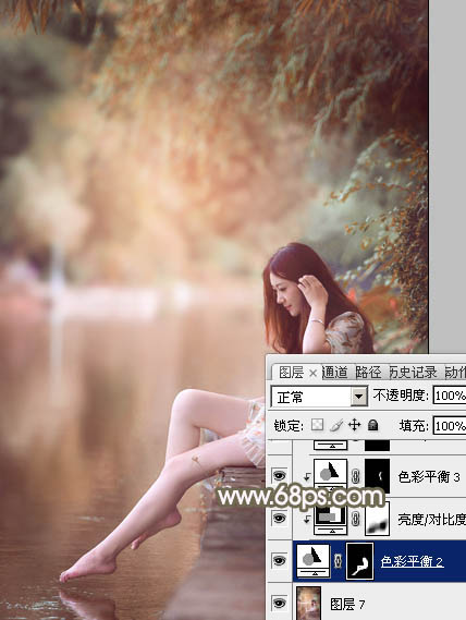 Photoshop打造甜美的紅褐色河景美女圖片