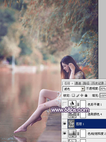 Photoshop打造冷暖对比的湖景美女图片