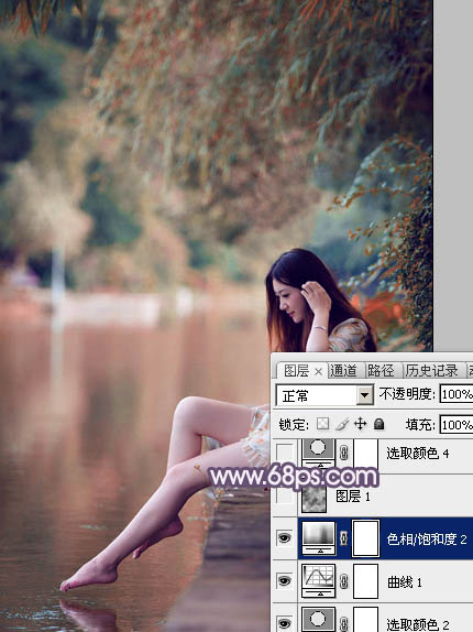 Photoshop打造冷暖对比的湖景美女图片