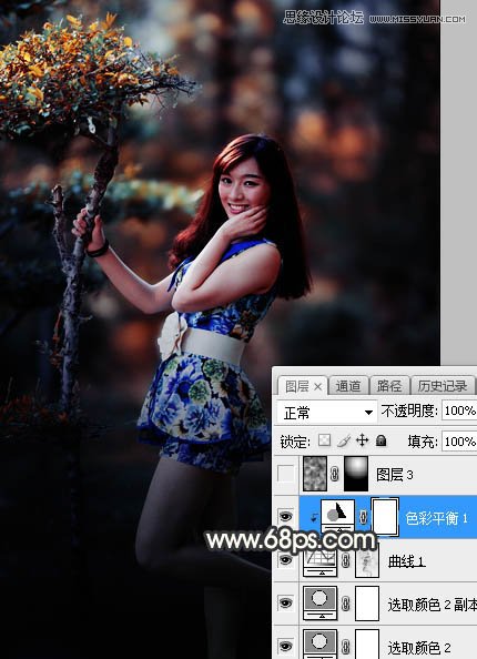照片調(diào)色，PS調(diào)出樹下夢幻逆光效果的美女照片
