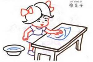 儿童学画人物 擦桌子的小女孩