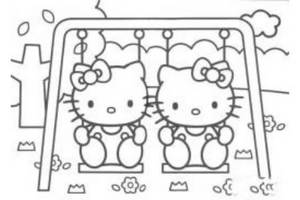 Hello Kitty姐妹逛秋千简笔画