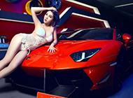 长腿车模王尔琳帅气展示兰博基尼LP700